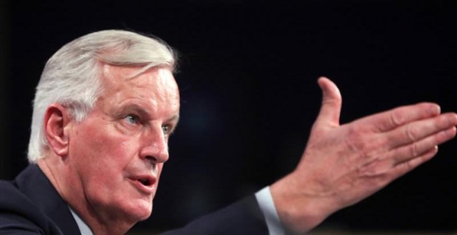 14/11/24018.- El negociador jefe de la Unión Europea (UE) para el 'brexit', Michel Barnier, ofrece una rueda de prensa hoy, miércoles 14 de noviembre de 2018, en Bruselas (Bélgica). Barnier aseguró hoy que el acuerdo sobre la salida del Reino Unido del cl