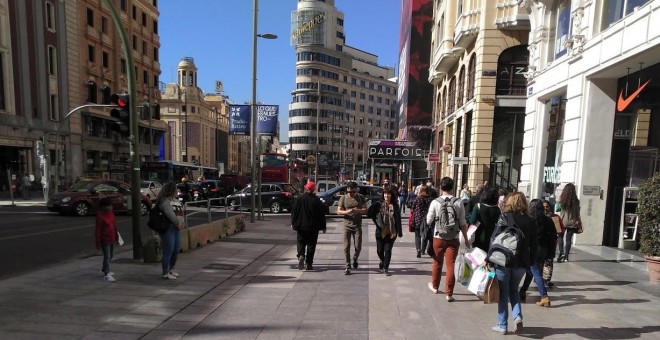 Ampliación de las aceras de la Gran Vía en Madrid./ MPT