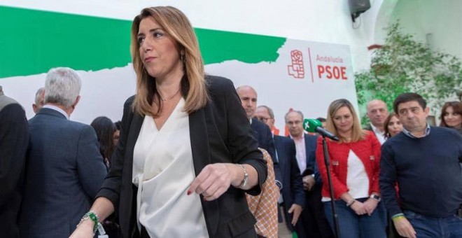La presidenta andaluza en funciones y secretaria general del PSOE-A, Susana Díaz, tras una comparecencia ante los medios en Sevilla.(JULIO MUÑOZ | EFE)