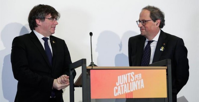 Puigdemont y Torra, en Bruselas este lunes. EFE/Stephanie Lecocq