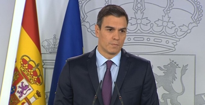 El presidente de Gobierno, Pedro Sánchez, durante su comparecencia en La Moncloa.