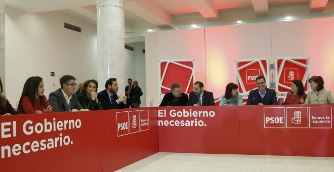 El presidente del Gobierno y secretario general del PSOE, Pedro Sánchez, preside la reunión de la Ejecutiva Federal de la formación en Madrid. EFE/Ballesteros