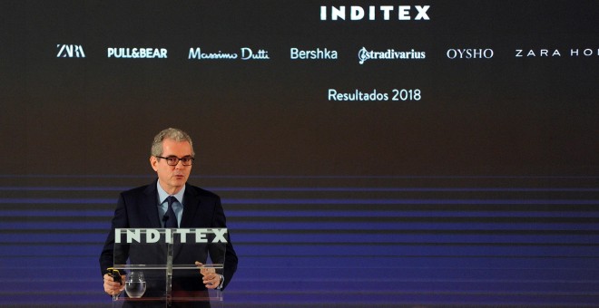 El presidente ejecutivo de Inditex, Pablo Isla, durante la presentación de resultados de 2018. EFE/Moncho Fuentes