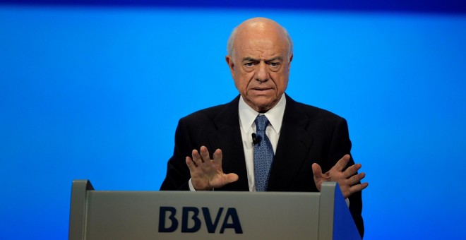 El expresidente del BBVA, Francisco Gonzalez, en la  última junta de accionistas del banco, en bilbaoa, en marzo de 2018. REUTERS/Vincent West