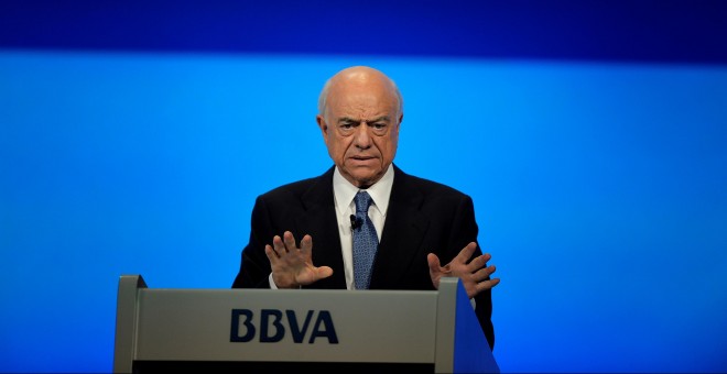 El expresidente del BBVA, Francisco Gonzalez, en la  última junta de accionistas del banco, en bilbaoa, en marzo de 2018. REUTERS/Vincent West