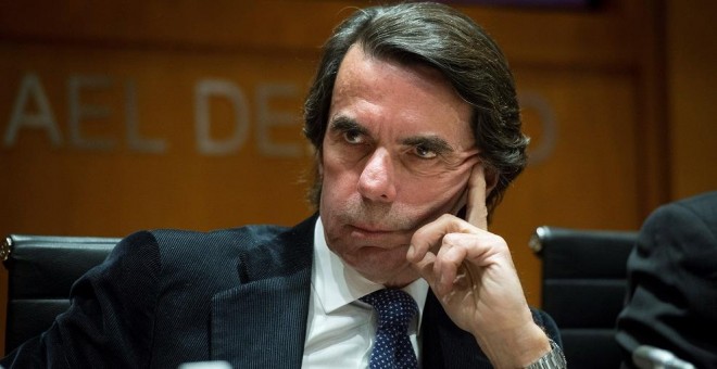 19/03/2019.- El expresidente del Gobierno y presidente de FAES, José María Aznar, durante la presentación de la biografía 'Lerroux. La República liberal' en la Fundación Rafael Pino, en Madrid. EFE/ LUCA PIERGIOVANNI