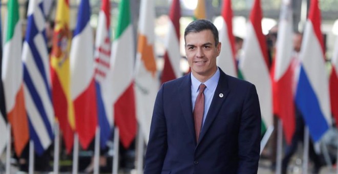 El presidente del Gobierno español, Pedro Sánchez, a su llegada a la cumbre del Consejo Europeo./EFE