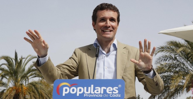 26/03/2019.- El presidente del PP, Pablo Casado, durante su intervención en un acto organizado con moteros. / EFE