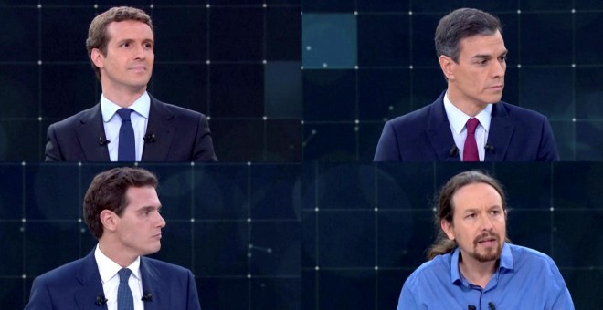 Pablo Casado (PP), Pedro Sanchez (PSOE), Albert Rivera (Ciudadanos) y Pablo Iglesias (Unidas Podemos), en el debate electoral en TVE. REUTERS