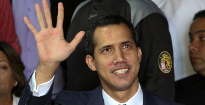 03/05/2019 - El autoproclamado presidente encargado de Venezuela, Juan Guaido,durante una rueda de prensa en Caracas. / REUTERS - CARLOS EDUARDO RAMIREZ