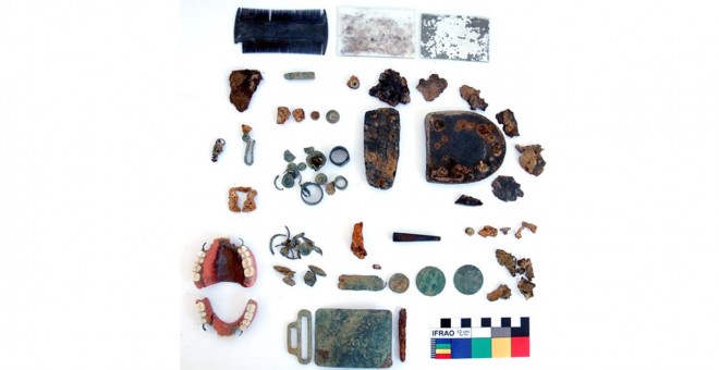 Objetos encontrados tras la exhumación de una fosa en Castuera.- Cedida por Alfredo González-Ruibal