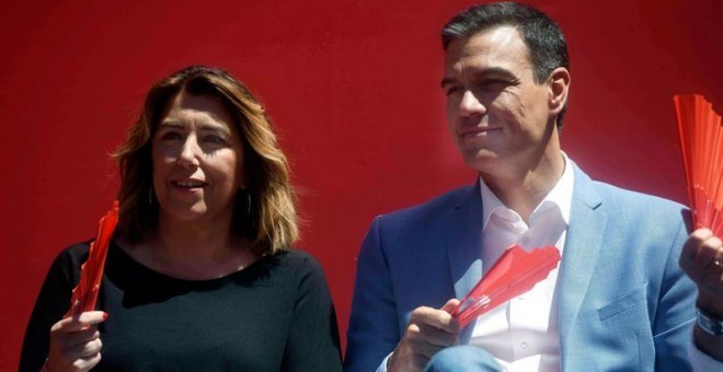 El secretario general del PSOE y presidente del Gobierno en funciones, Pedro Sánchez, junto a la secretaria general del PSOE andaluz, Susana Díaz. - EFE