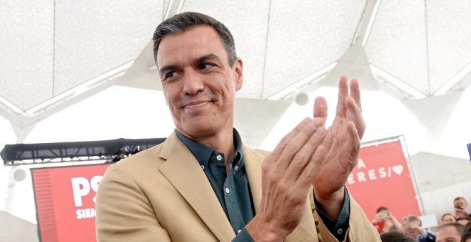 24/05/2019.- El presidente del Gobierno en funciones, Pedro Sánchez, durante un acto con militantes y simpatizantes del partido en Valladolid. / EFE - NACHO GALLEGO