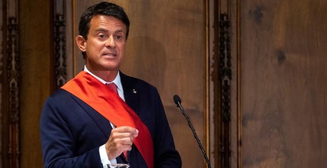 El candidato de Barcelona pel Canvi-Cs Manuel Valls, durante la sesión constitutiva del Ayuntamiento de Barcelona. EFE/ Quique García