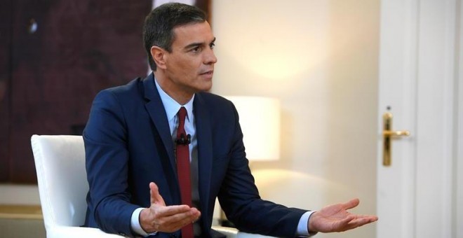 18/7/2019.- El presidente el Gobierno español en funciones, Pedro Sánchez, durante una entrevista con la Sexta TV en la que insistió este jueves en rechazar la entrada en el Ejecutivo de Pablo Iglesias, líder de la coalición izquierdista Unidas Podemos (