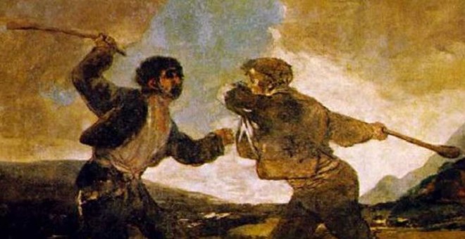 El cuadro Duelo a garrotazos, de Goya, está expuesto en el Museo del Prado.