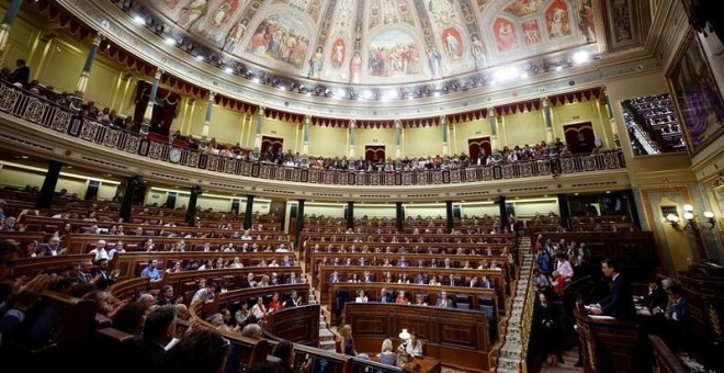 El presidente del gobierno Pedro Sánchez interviene en el hemiciclo del Congreso. EFE
