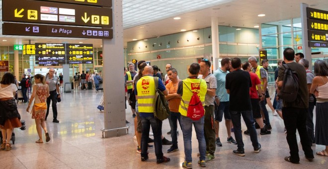 27/07/2019 - Imágenes de la huelga del personal de tierra de Iberia en Barcelona (El Prat)./ EUROPA PRESS (DAVID ZORRAKINO)
