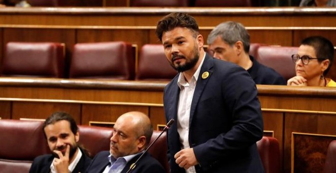 El portavoz de ERC, Gabriel Rufián, durante su intervención en la segunda y última sesión de control