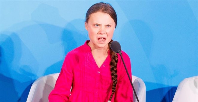 La activista sueca Greta Thunberg en el inicio de la Cumbre para la Acción Climática que se celebra en Nueva York. /EFE