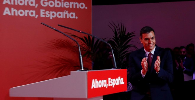 El secretario general del PSOE y presidente del Gobierno en funciones, Pedro Sánchez, durante la presentación de la campaña electoral de los socialistas para las elecciones del 10 de noviembre. EFE/Ballesteros