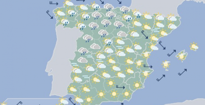 Mapa del tiempo para este miércoles (11/12/19)./ AEMET