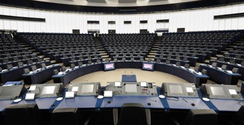 Panorámica del Parlamento Europeo vacío.