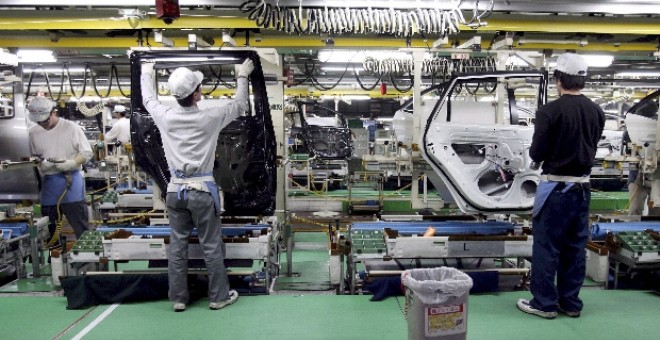 Una cadena de montaje de la corporación Toyota, en Aichi (Japón).