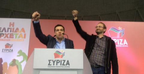 Joan Herrera con Alexis Tsipras. /Ernest Urtasun