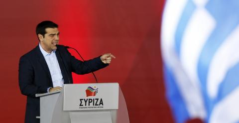 El líder de Syriza,  Alexis Tsipras, durante su intervención en el mitin final de campaña, en Atenas. REUTERS/Marko Djurica