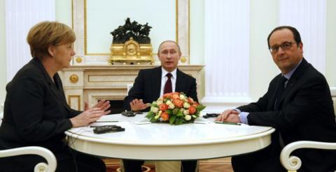 Los tres líderes en la reunión de este viernes en el Kremlin / AFP