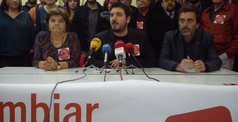 Maite Pina, Álvaro Aguilera y Mauricio Valiente durante la rueda de prensa de la presentación de Cambiar Madrid.