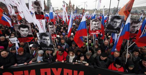 Manifestación en Moscú en honor al líder opositor recientemente asesinado. REUTERS