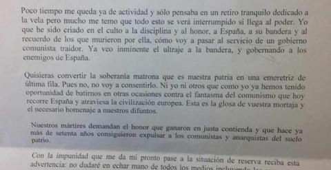 Extracto de la carta recibida por Alberto Garzón.