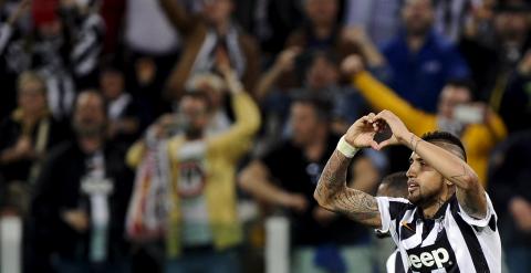 Vidal celebra su gol al Mónaco. REUTERS/Giorgio Perottino