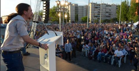 Pablo Iglesias, ayer, en el mitin de Podemos en Móstoles. FLICKR PODEMOS
