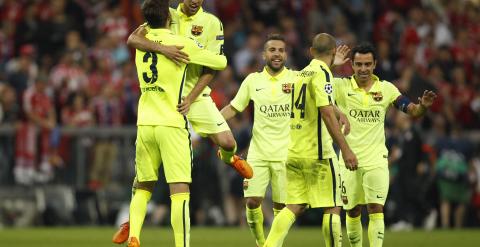 Los jugadores del Barça celebran su clasificación para la final de la Champions. Reuters / Ina Fassbender
