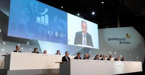 El presidente de Gas Natural Fenosa, Salvador Gabarró, durante su intervención en  la Junta General de Accionistas.