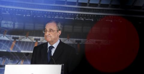 Florentino Pérez, durante su comparecencia en el Bernabéu. REUTERS/Susana Vera