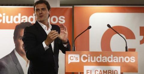 El presidente de Ciudadanos, Albert Rivera, en la rueda de prensa que ofreció tras las elecciones del 24 de mayo. EFE