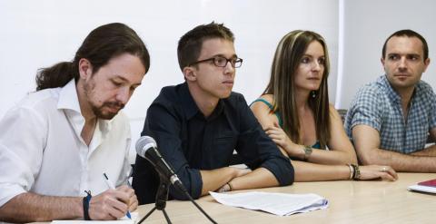 El secretario general de Podemos, Pablo Iglesias, el secretario político, Íñigo Errejón, la secretaria de Coordinación ejecutiva de Podemos, Angela Ballester, y el secretario general de Podemos Madrid, Luis Alegre, participan en el Consejo Ciudadano de Po