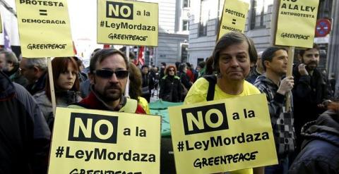 magen de una protesta contra la ‘ley mordaza’ celebrada en Madrid el pasado mes de febrero. / Efe