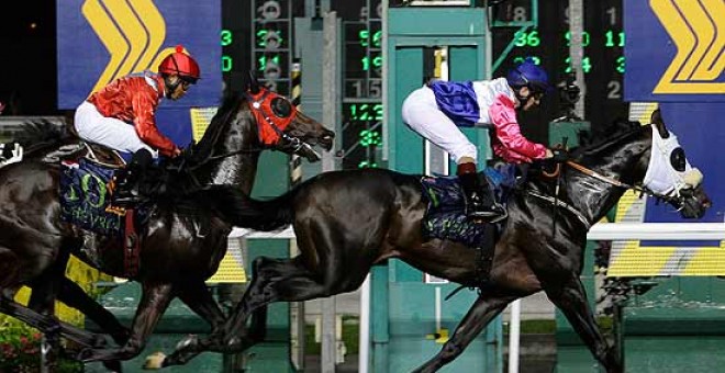 Escena de una carrera nocturna retransmitida por RTVE en el Hipódromo de Madrid, ahora cerrado./ RTVE