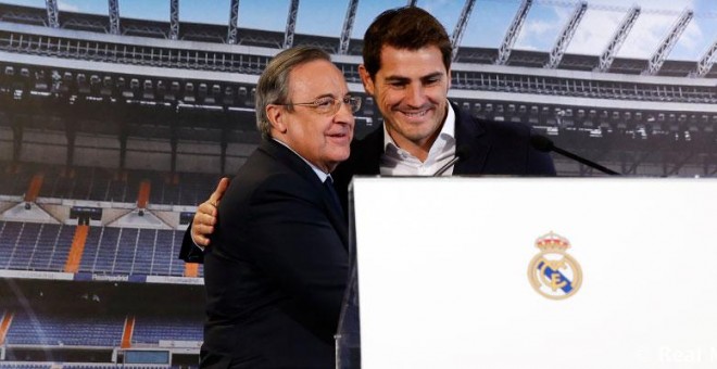 Florentino Pérez y Casillas durante la despedida del portero. /REAL MADRID