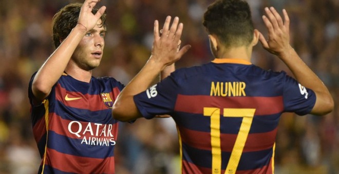 Sergi Roberto y Munir durante un partido de pretemporada. - AFP