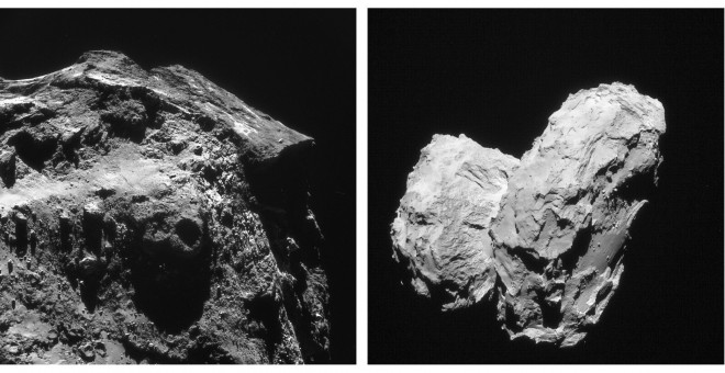 Fotografías difundidas por la Agencia Espacial Europea (ESA) del cometa 67P. La sonda europea Rosetta cumple hoy un año gravitando alrededor del cometa 67P/Churyumov-Gerasimenko, al que llegó tras viajar durante una década en estado de hibernación y sobre