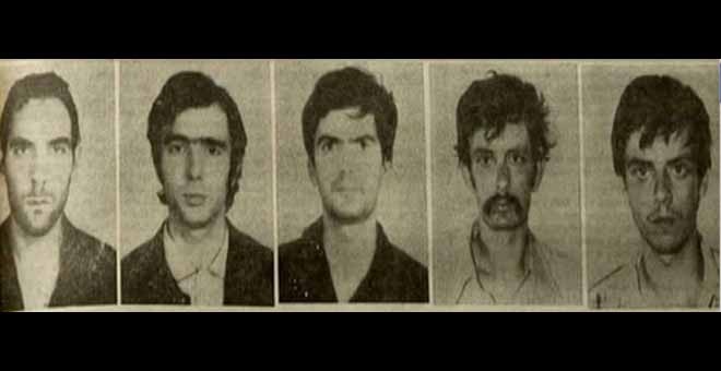 Manuel Blanco Chivite, Pablo Mayoral, José Luis Sánchez-Bravo, Ramón García Sanz; José Humberto Baena. Militantes del FRAP que fueron condenados a muerte. Los dos primeros salvaron su vida tras ser conmutada la pena de muerte por 30 y 25 años de cárcel.