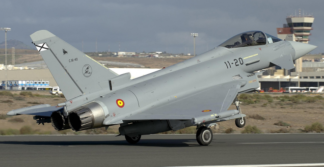 Eurofighter del Ejército del Aire durante una maniobra de despegue. EA