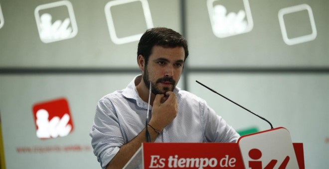 Alberto Garzón, líder de IU, durante un mítin del partido político. EUROPA PRESS