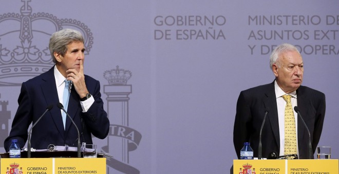El secretario de Estado de EEUU, John Kerry, y el ministro español de Asuntos Exteriores, José Manuel García-Margallo, durante la rueda de prensa. EFE